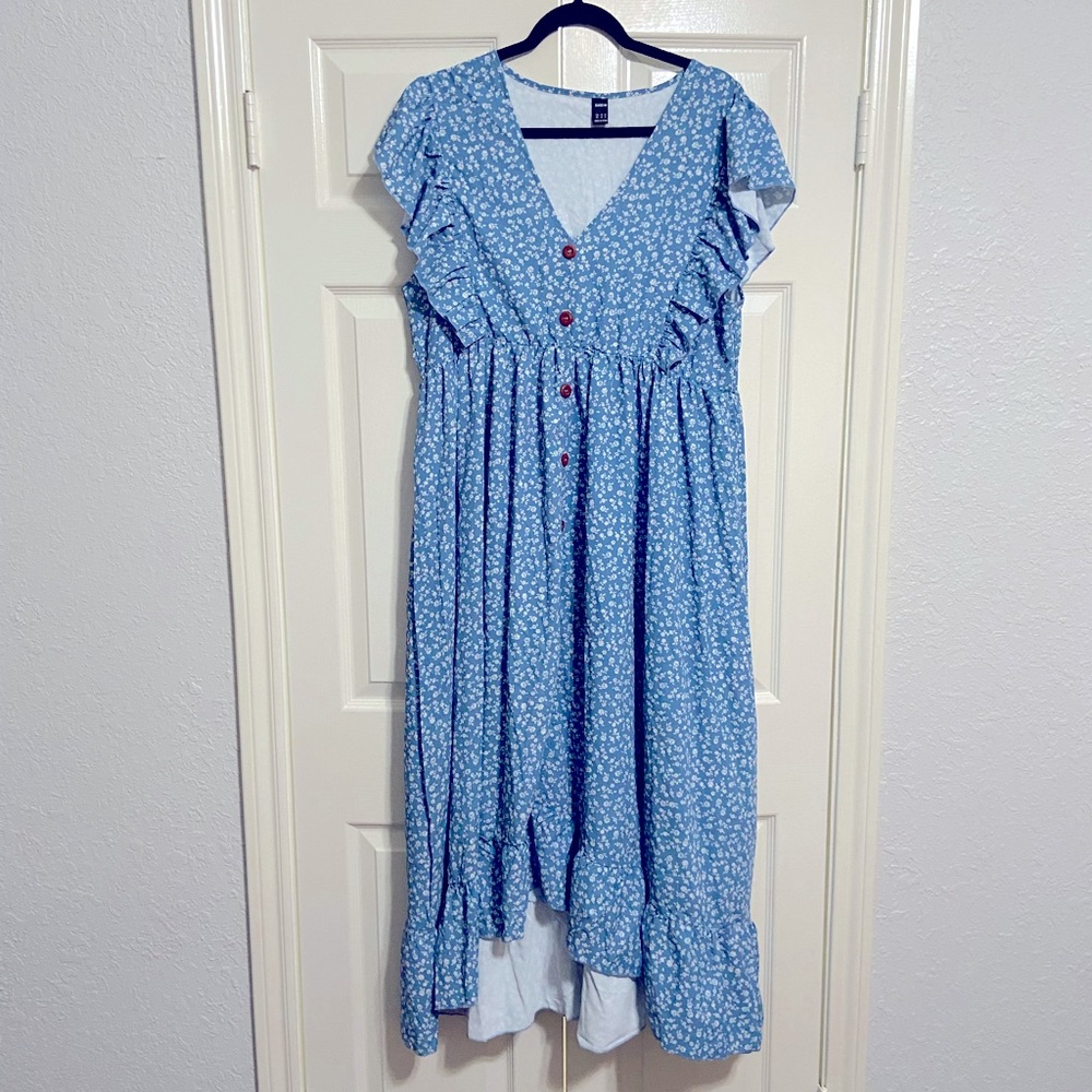 New, Shein, Womens Hi-Lo Blue Floral Dress, Sz XXL